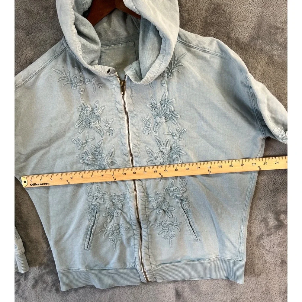 Karyn Seo Hoodie Womens Large Pastel Blue Floral Embroidered Full Zip - Picture 3 of 13